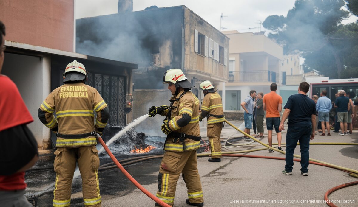 Feuerwehrleute bekämpfen Flammen in einem Wohngebäude auf Mallorca