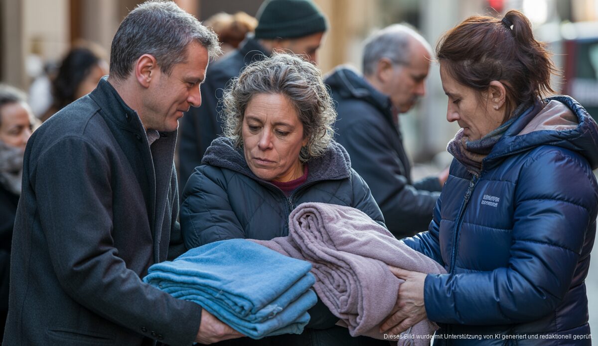 Freiwillige verteilen Decken an Obdachlose auf Mallorca.