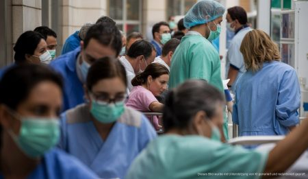 Grippefälle in Mallorca verdoppeln sich: Gesundheitsmaßnahmen verstärkt Gesundheitsarbeiter mit Masken in einem Krankenhaus auf Mallorca.