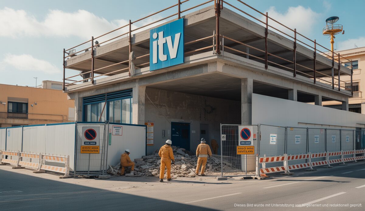 ITV-Station in Palma schließt für drei Monate wegen Dacharbeiten Instandsetzung der ITV-Station in Palma de Mallorca mit Bauarbeitern