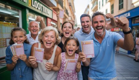 Menschen feiern Loteriegewinne vor einem Lottogeschäft in Palma.
