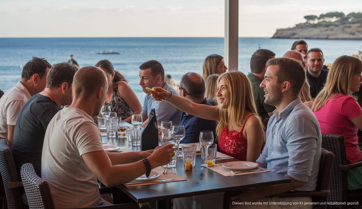 Restaurantzgene mit internationalen Gästen im Winter auf Mallorca