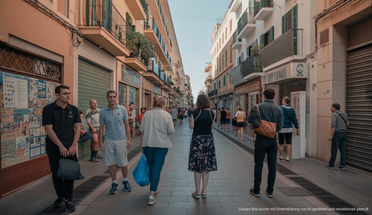 Straßenszene in Palma de Mallorca mit Menschen und traditioneller Architektur
