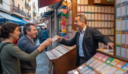 José Pastor hinter einem Tresen voller Lotterielose auf Mallorca