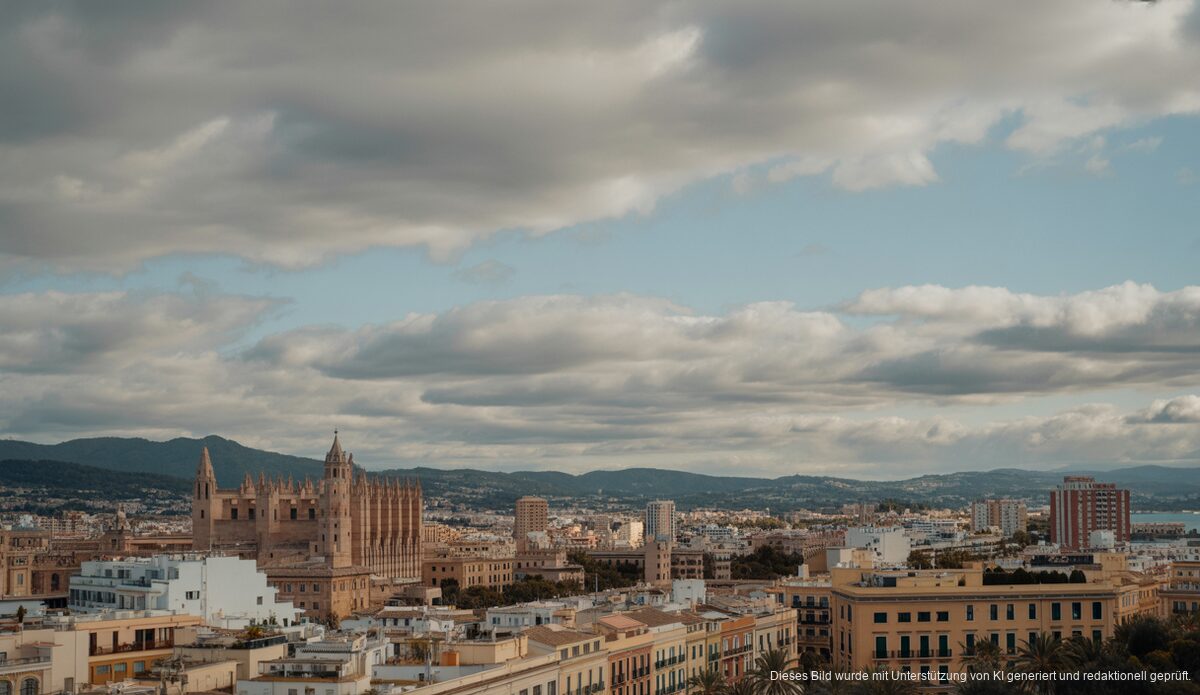 Klarer Himmel über Palma de Mallorca mit leichtem Wind im Dezember.