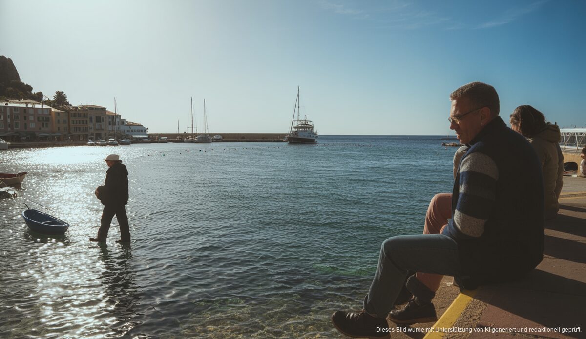 Mildes Dezemberwetter in Port d'Andratx mit klarem Himmel und Blick auf den Hafen.