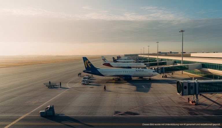 Probleme bei Flugverkehr und Genehmigungen in Palma entfesselt Flughafen Palma de Mallorca bei Nebel, mit Fluggästen und Personal