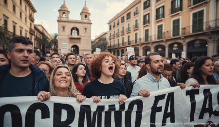 Palmas Einwohner protestieren gegen Baumfällungen und Macrourbanisierungen Protestierende in Palma gegen Baumfällungen und Bauvorhaben