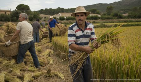 Landwirte in Sa Pobla bei der Reisernte