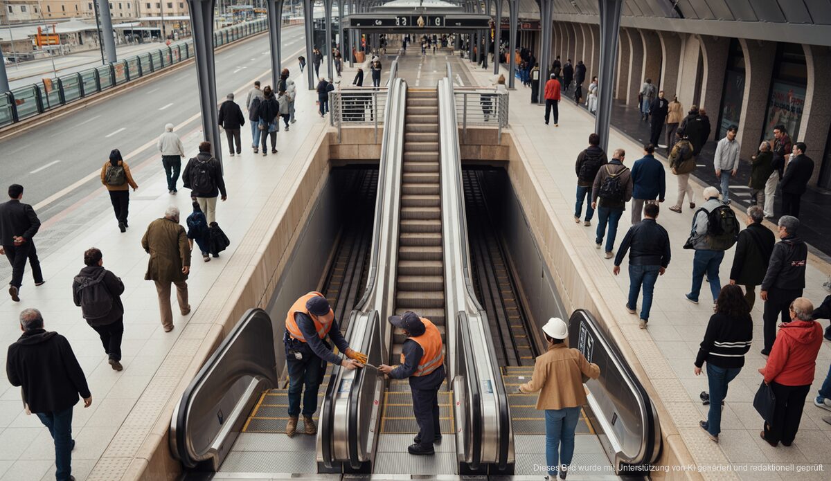 Umfassende Verbesserung der Estación Intermodal in Palma geplant Renovierung der Estación Intermodal in Palma de Mallorca mit Arbeitern und Pendlern