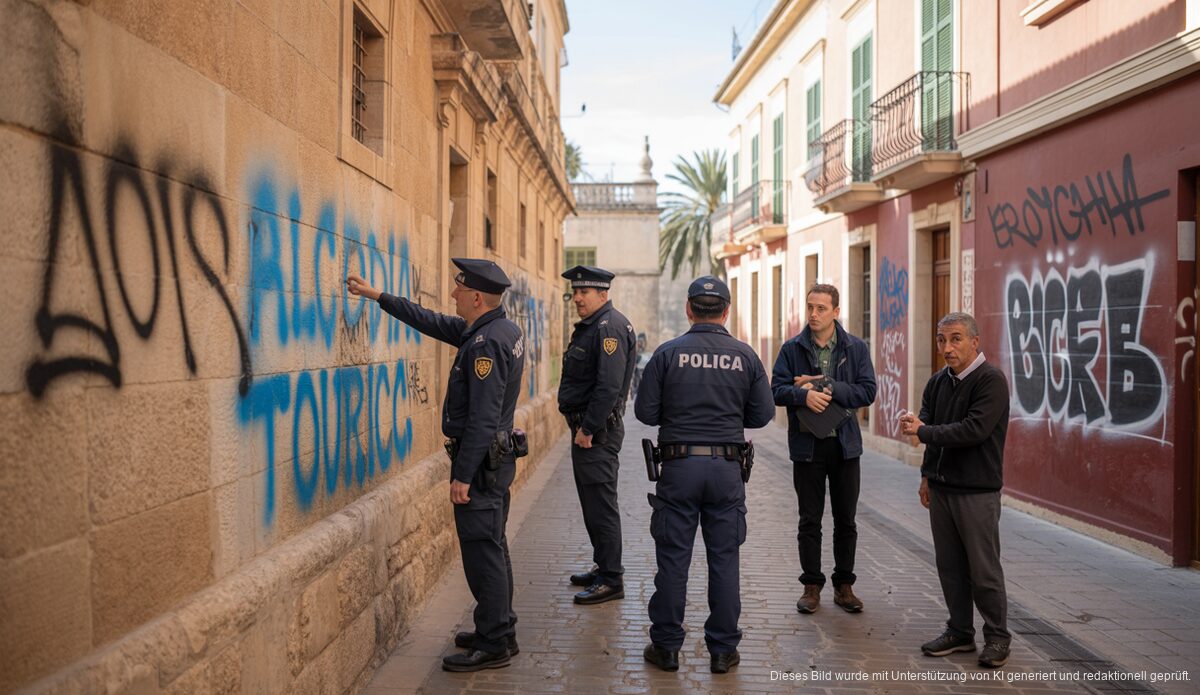 Vandalismus im historischen Zentrum von Alcúdia mit Polizeipräsenz