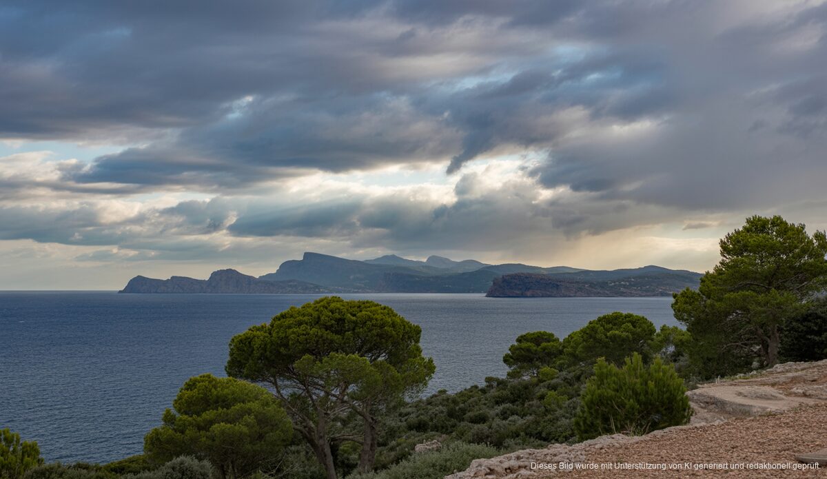 Dramatische Wolken über der Küste von Mallorca im Dezember