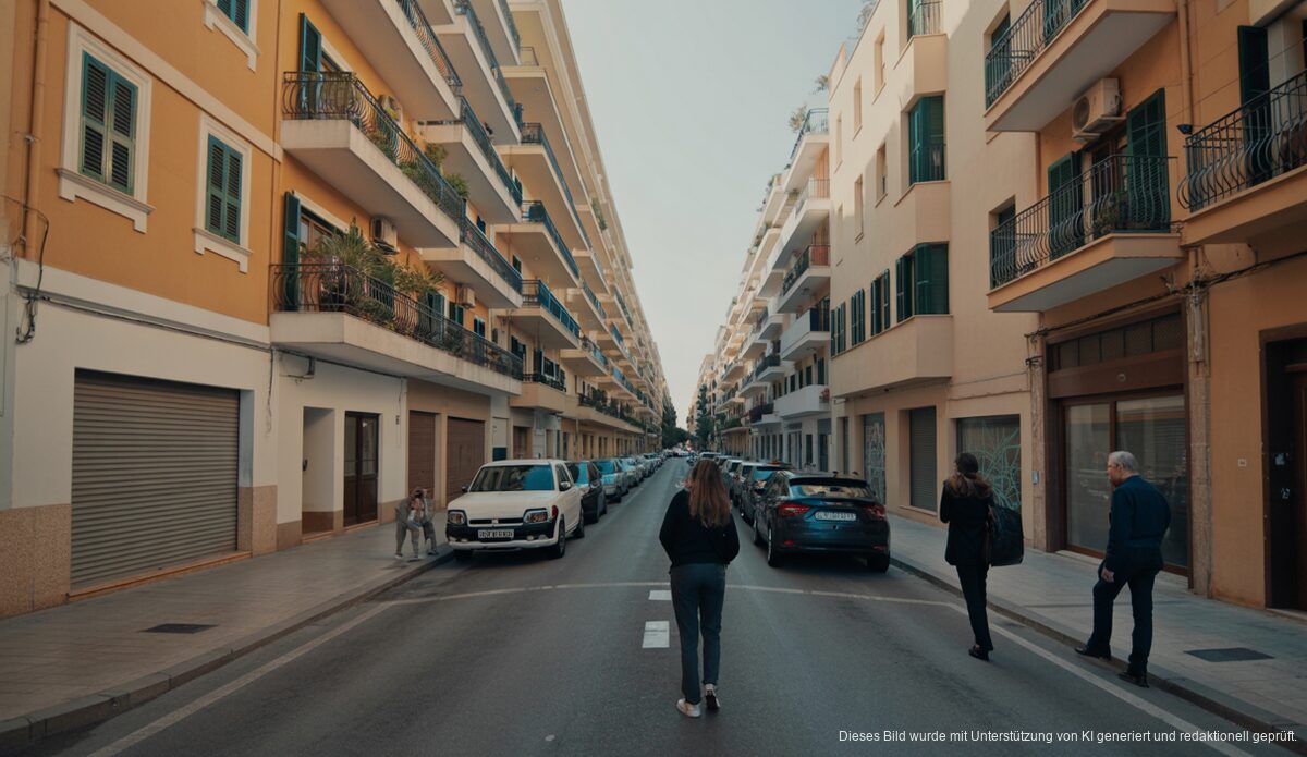 Straßenszene in Palma de Mallorca mit Wohngebäuden