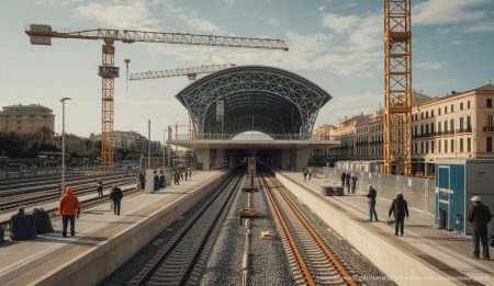 Bau des neuen Zuges zum Flughafen Palma im Fokus Bau einer neuen Zugstrecke am Bahnhof in Palma de Mallorca
