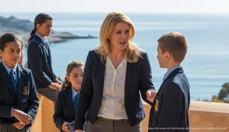 Annegret Jung-Wanders, die neue Direktorin des Eurocampus auf Mallorca, vor Ort vor der Schule.