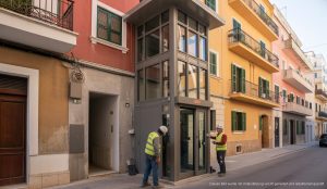 Calvià fördert barrierefreies Wohnen mit Aufzugshilfen bis 52.000 Euro Installation eines Aufzugs in einem Wohngebäude in Calvià, Mallorca.