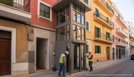 Installation eines Aufzugs in einem Wohngebäude in Calvià, Mallorca.