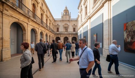 Besucher im Casal Solleric in Palma de Mallorca bestaunen Kunstwerke.