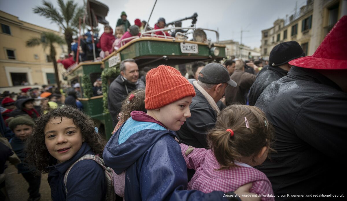 Festwagenparade auf Mallorca trotz Regen und Wind.