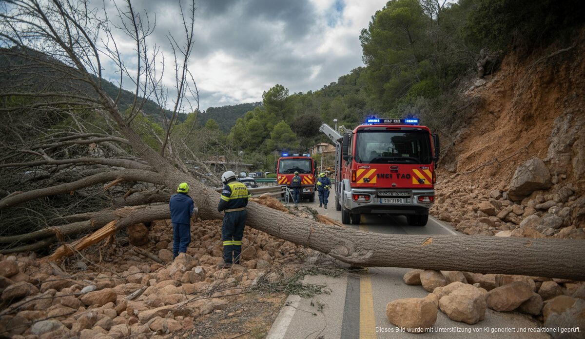 Erdrutsch in Esporles auf Mallorca: Einsatzkräfte bei der Arbeit.