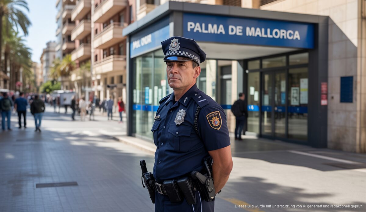 Ein Polizist in Palma de Mallorca steht vor einem Polizeigebäude