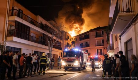 Mehrere Feuer auf Mallorca führen zu Verletzten und Großeinsätzen Feuerwehreinsatz auf Mallorca mit Feuerwehrleuten und Einsatzfahrzeugen