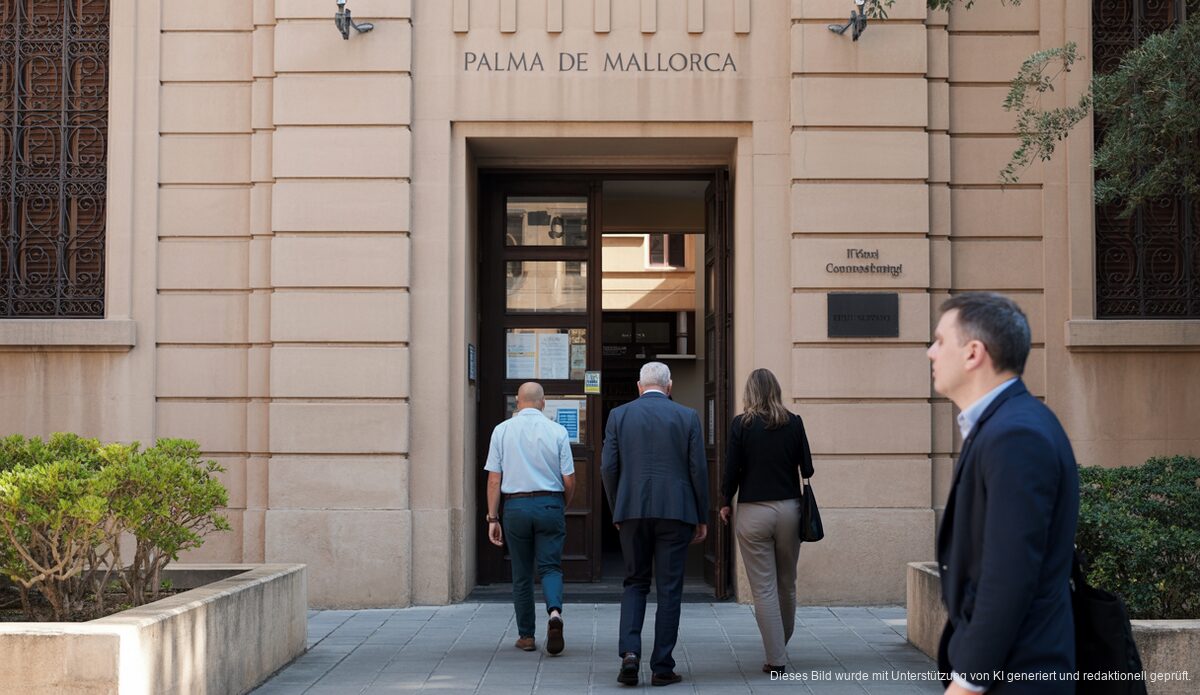 Gerichtsgebäude in Palma de Mallorca, Menschen betreten das Gebäude