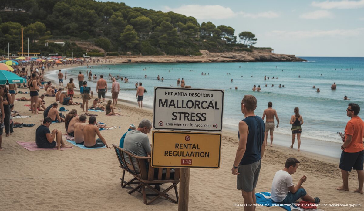 Strand von Mallorca mit Touristen und ökologischen Herausforderungen