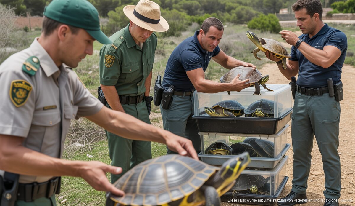 Guardia Civil bei Durchsuchung auf Mallorca, Schildkröten in Tanks