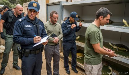 Die Guardia Civil führt eine Razzia in einer illegalen Schildkrötenzucht in Llucmajor, Mallorca durch.