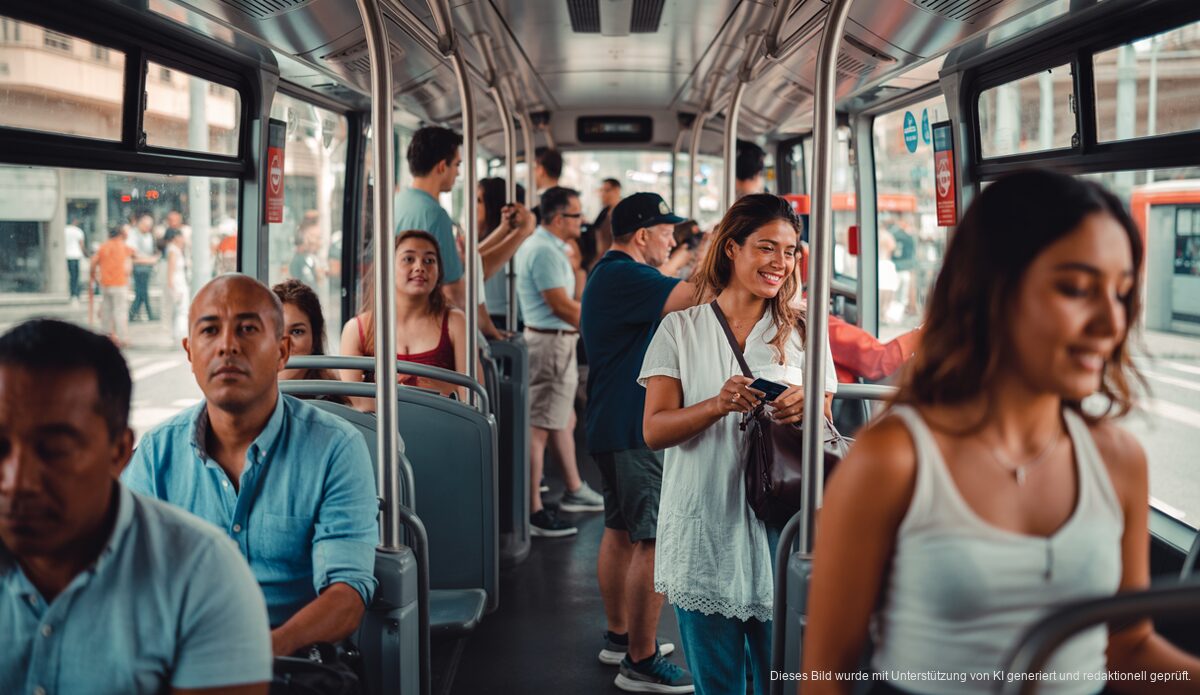 Personen im Bus in Palma de Mallorca nutzen Kartenzahlung