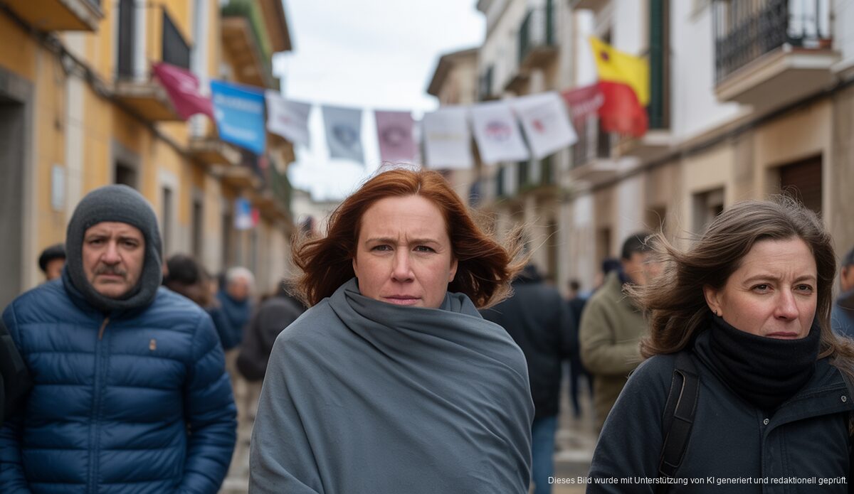 Kühler Januar-Tag in Santanyí, Menschen in dicken Jacken bei Wind