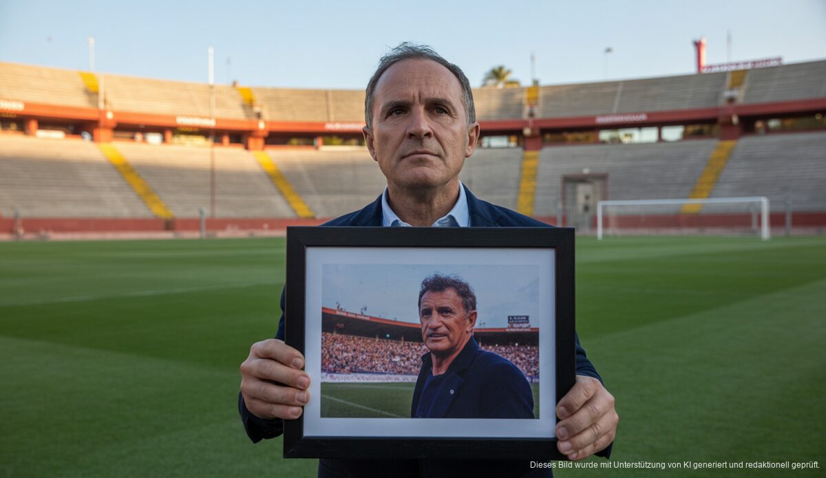 Jubiläumsfoto einer Lucien Muller Gedenkfeier im Fußballstadion.