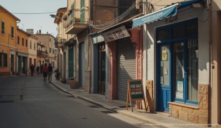 Geschlossene Ladenfront in Mallorca mit Verkaufsschild