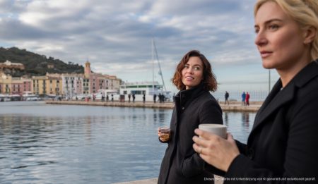 Mildes Winterwetter in Port d'Andratx mit Wolken und Hafenblick.