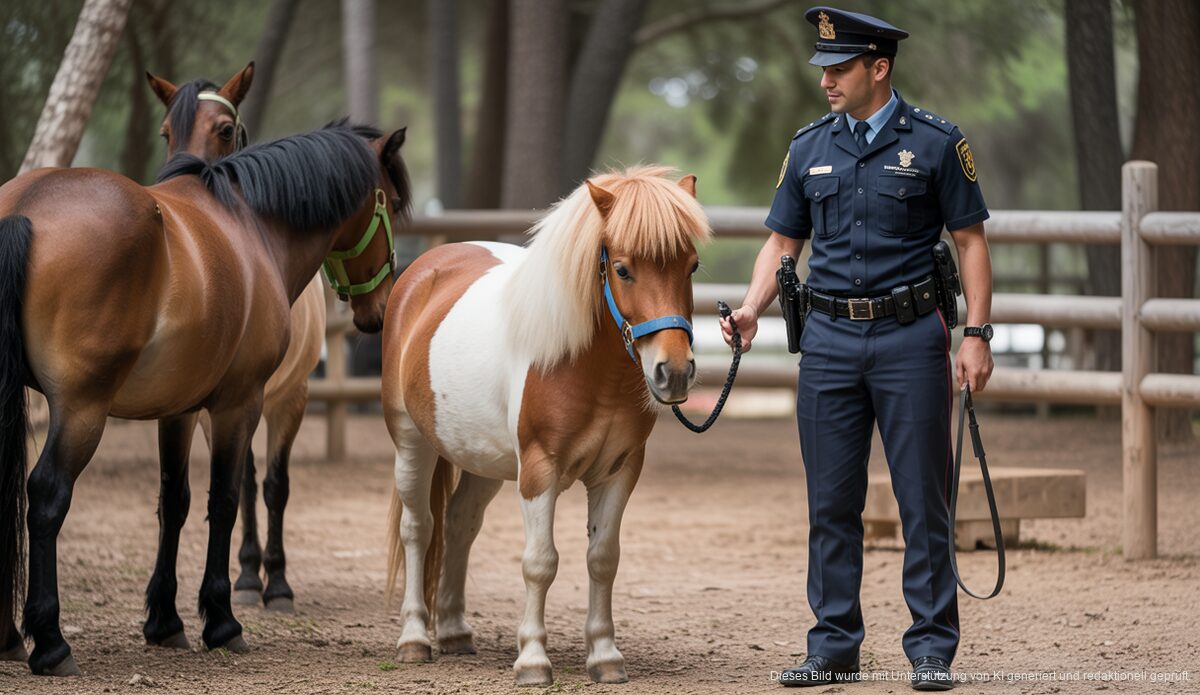 Pony Panxo mit der Polizei Montada im Wald von Bellver