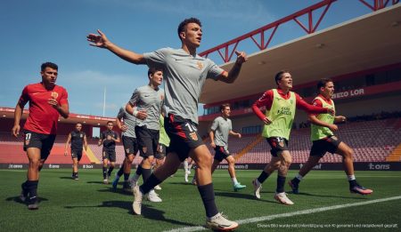 Arrasate fokussiert auf Spiel gegen Athletic Club im Son Moix Spielvorbereitung von RCD Mallorca im Estadi de Son Moix mit Spielern beim Aufwärmen.