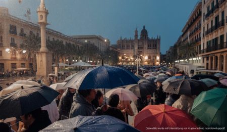 Menschen feiern unter Regen in Palma de Mallorca während Sant Antoni.