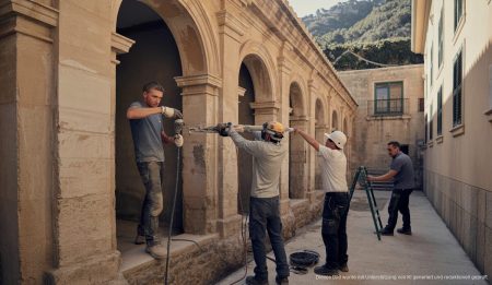 Sanierung der Fàbrica Nova in Sóller mit Arbeitern