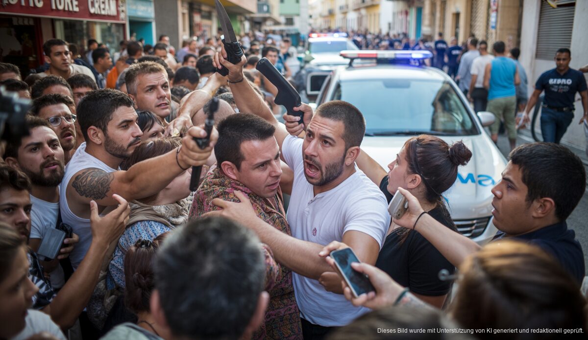 Straßenszene nach Schießerei im Viertel Virgen de Lluc, Palma