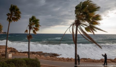 Stürmische Tage auf Mallorca: Joseph und Kristin bringen Unwetter Stürmischer Himmel und aufbrausendes Meer in Palma de Mallorca