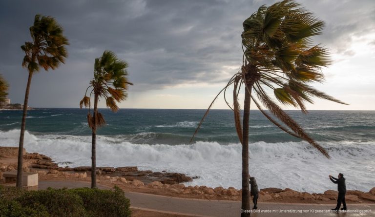 Stürmischer Himmel und aufbrausendes Meer in Palma de Mallorca