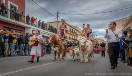 Teilnehmer an Parade während Beneïdes auf Mallorca