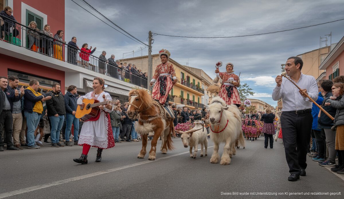 Teilnehmer an Parade während Beneïdes auf Mallorca