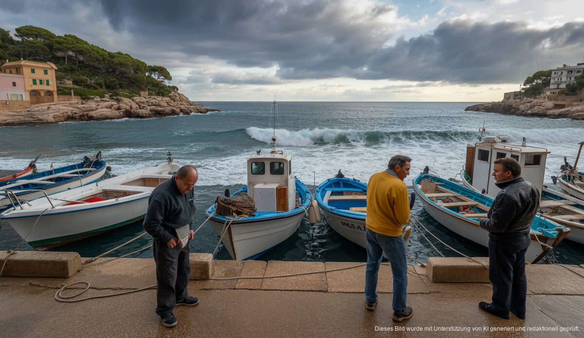 Boote im Hafen von Cala Figuera bei stürmischem Wetter