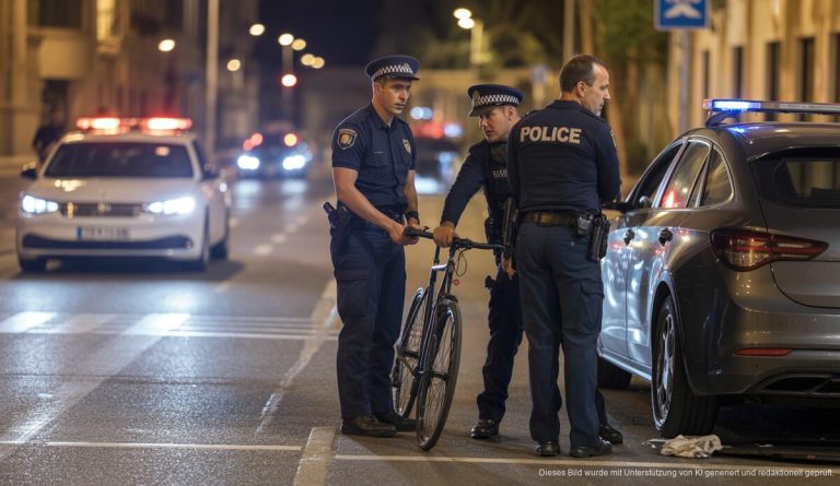 Polizei und Verkehrskontrolle in Palma de Mallorca bei Nacht