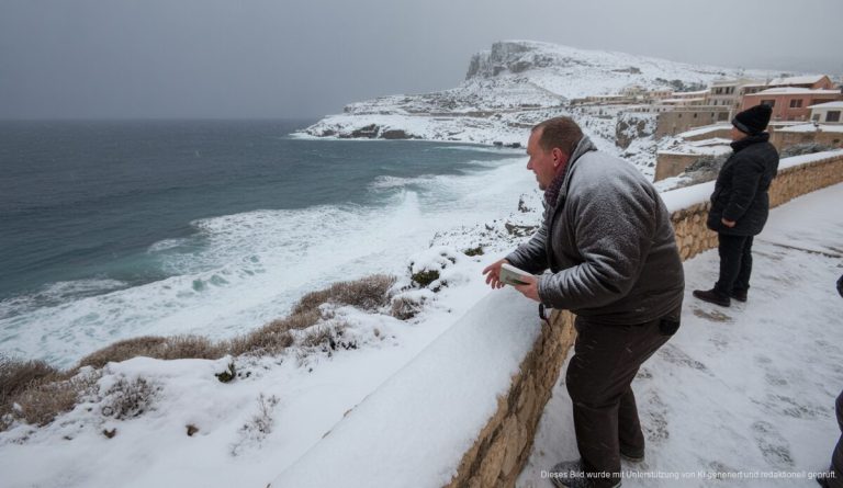Kältewelle auf Mallorca bringt starken Schneefall und Frost Wintereinbruch auf Mallorca mit Schnee und Sturmwarnungen an der Küste.