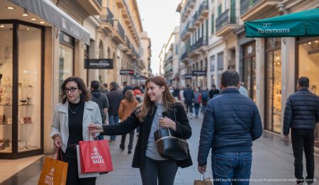 Sicheres Einkaufen während der Winterrabatte in den Balearen Einkaufsstraßen in Palma de Mallorca während der Winterrabatte