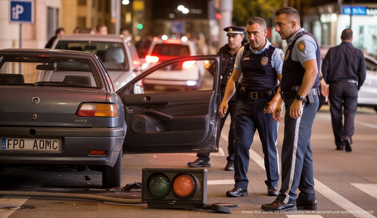 Unfall in Palma bei Nacht: Auto rammt Ampel, Polizei vor Ort