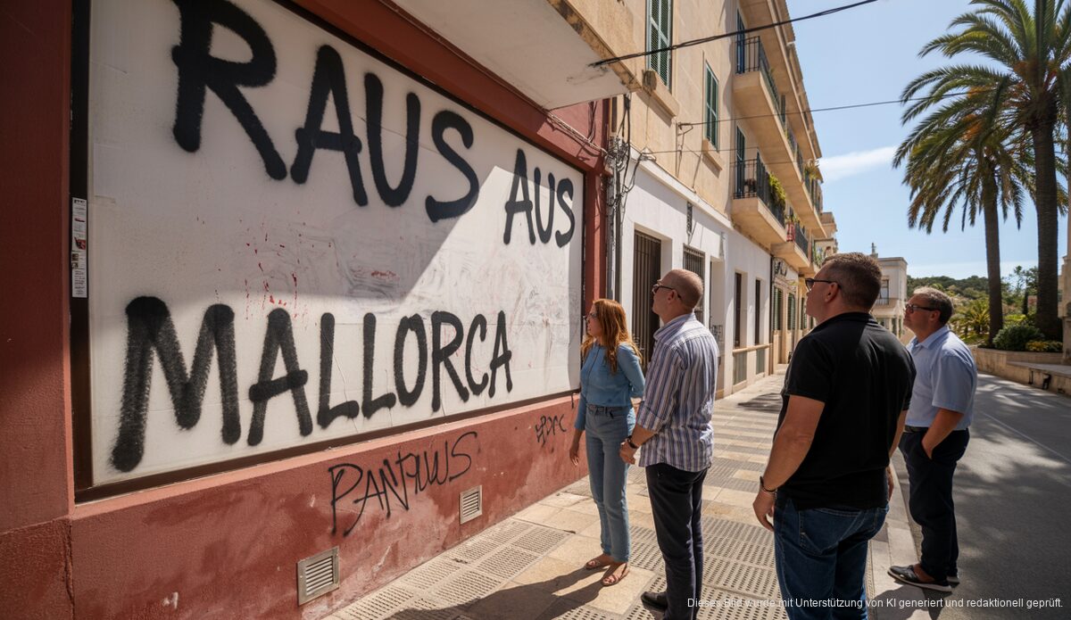Antideutsche Schmierereien auf einem Gebäude in Santanyí, Mallorca mit besorgten Anwohnern